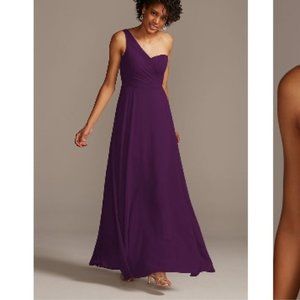 David's Bridal Plum Chiffon One Shoulder Bridesmaid Dress Sz 22